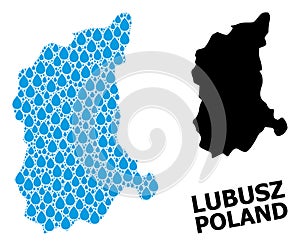 Vector Collage Map of Lubusz Province of Water Dews and Solid Map