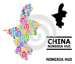 Vector Collage Map of Ningxia Hui Region of Bank and Commerce Parts