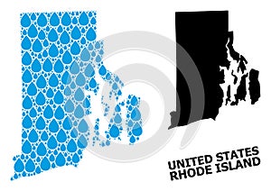 Vector Collage Map of Rhode Island State of Water Tears and Solid Map