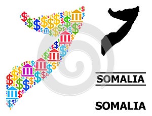 Vector Collage Map of Somalia of Bank and Dollar Icons