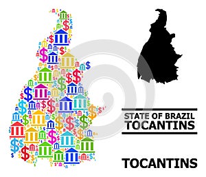 Vector Collage Map of Tocantins State of Bank and Commercial Parts