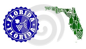 Composition of Grape Wine Map of Florida State and Grape Grunge Stamp