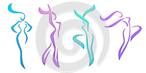 Vector collection of abstract women in dancing poses