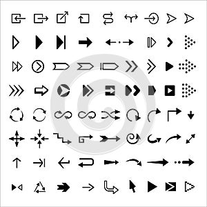 Vector collection of arrows. Black arrow down and up, right