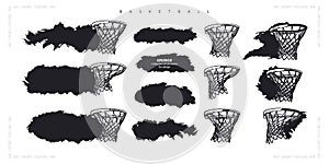 Vector collection for basketball. Elements for sports design, abstract black backgrounds. Basketball hoop, hand-drawing photo
