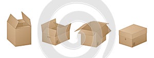 Vector collection of beautiful realistic brown carton paper boxes with outlines on white background