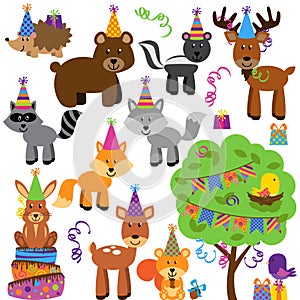 Vector Collection of Birthday Party Forest or Woodland Animals