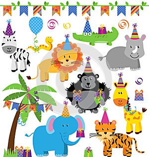 Vector Collection of Birthday Party Themed Jungle Animals