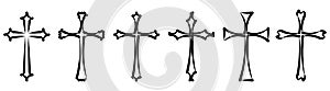 Vector collection of black ink or paint religion or faith cross symbol set isolated on white background. Abstract christian