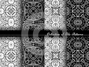 Vector Collection of Black and White Seamless Vintage Patterns