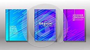 Vector collection of book covers, brochures etc. Colorful abstract diagonal lines on gradient futuristic background. Light trails
