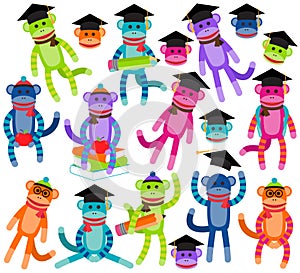 Vector Collection of Brightly Colored School and Graduation Themed Sock Monkeys