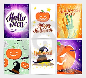 Vector collection of cartoon Halloween spooky cards and party invitations
