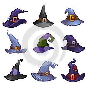 Vector Collection Of Cartoon Witch Hats For Your Halloween Design