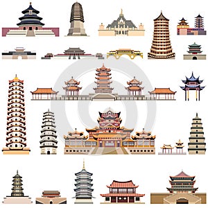 Vector collection of chinese pagodas and ancient temples and towers photo