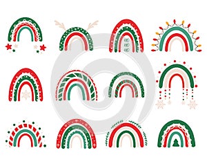 Vector collection for Christmas decoration with Christmas rainbows. Perfect for clothing prints, decorations, stickers, banners