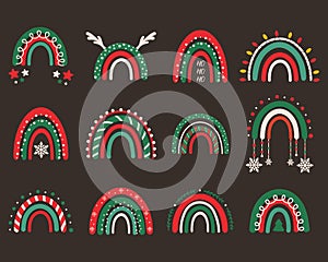 Vector collection for Christmas decoration with Christmas rainbows. Perfect for clothing prints, decorations, stickers, banners