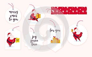 Vector collection of Christmas gift tags & badges different shapes isolated on light background.