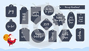 Vector collection of christmas gift tags and badges isolated on light background.