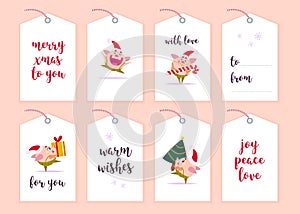 Vector collection of christmas gift tags and badges isolated on light background.