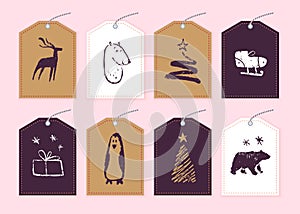 Vector collection of christmas gift tags & badges isolated on light background.