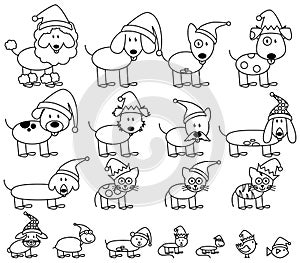 Vector Collection of Christmas Themed Stick Figure Pets