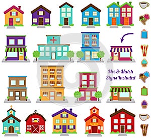 Vector Collection of City and Town Buildings photo