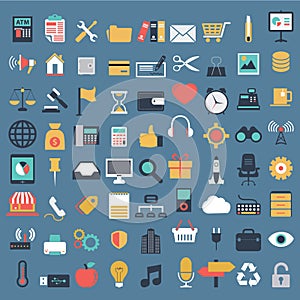 Vector collection of colorful flat business and finance icons.