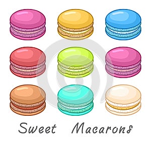 Vector collection of colorful french macaron or macaroon icons photo