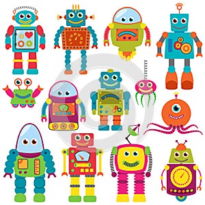 Vector Collection of Colorful Retro Robots