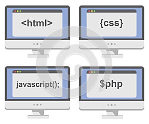 Vector collection of computer screens with web