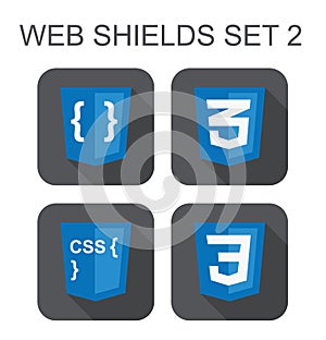 Vector collection of css web development shield signs: css3, sty