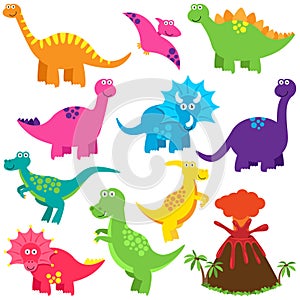 Vector Collection of Cute Cartoon Dinosaurs