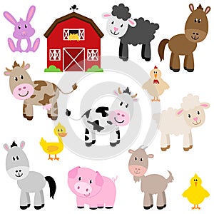 Vector Collection of Cute Cartoon Farm Animals