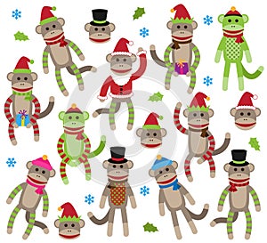 Vector Collection of Cute Christmas Themed Sock Monkeys