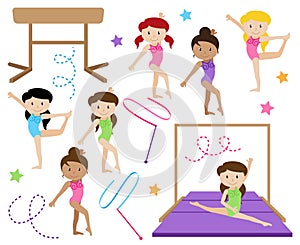 Vector Collection of Cute Female Gymnasts or Dancers