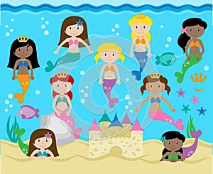 Vector Collection of Cute Mermaids