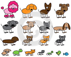 Vector Collection of Cute Stick Figure Pets