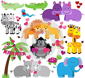 Vector Collection of Cute Valentines Day Zoo Animals