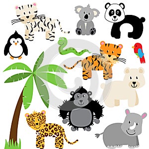 Vector Collection of Cute Zoo, Jungle or Wild Animals