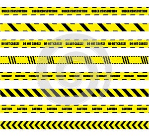 Vector Collection of Dengerous Ribbons, Cross Barrier Lines, Bright Yellow.
