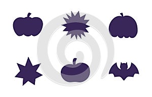 Vector collection of different cute black Halloween silhouettes.