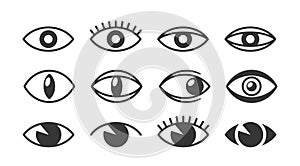 Vector Collection Of Eye Icons In Black And White, Featuring A Variety Of Designs And Expressions, Pupil Shapes