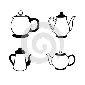 Set of Four Teapots Vector Collection