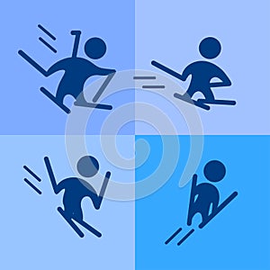 Vector collection of flat simple athlete silhouettes isolated on blue background.