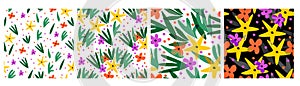 Vector collection of four floral seamless patterns