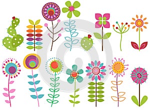 Vector Collection of Funky Retro Stylized Flowers