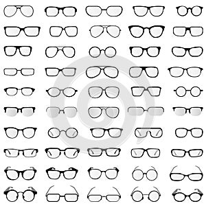 Vector collection of glasses and sunglasses in different styles and forms