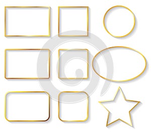 Vector collection of golden metall frames on white background