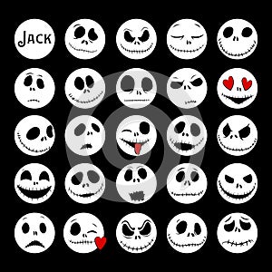 Vector Collection of Halloween Faces. The nightmare before christmas. Jack Skellington. halloween jack faces silhouettes